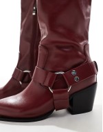 Ria over the knee western boots in burgundy