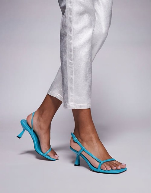 Hattie minimal mid heeled sandals in turquoise