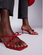 Asuka bow kitten heeled sandals in red