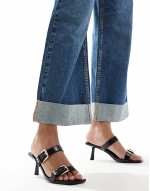 Mesmerize kitten heeled sandals with buckles in black
